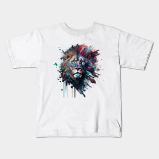 Lion Splash Art: Vibrant Fantasy Portrait #5 Kids T-Shirt